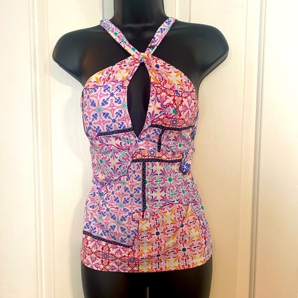 “NANETTE LEPORE” Maeve Patchwork Keyhole Tankini Top - Picture 5 of 15